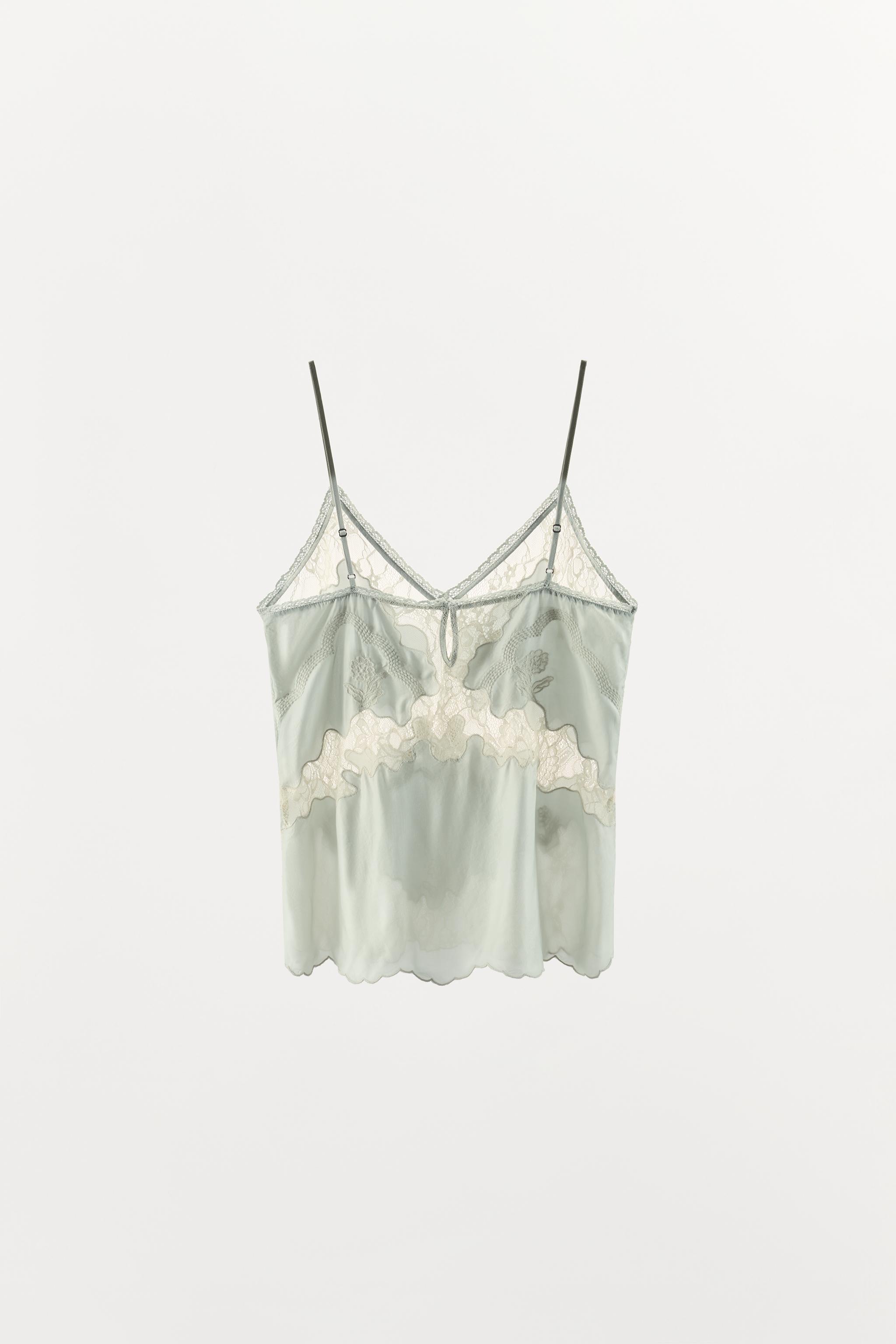 EMBROIDERED LACE SATIN EFFECT TOP